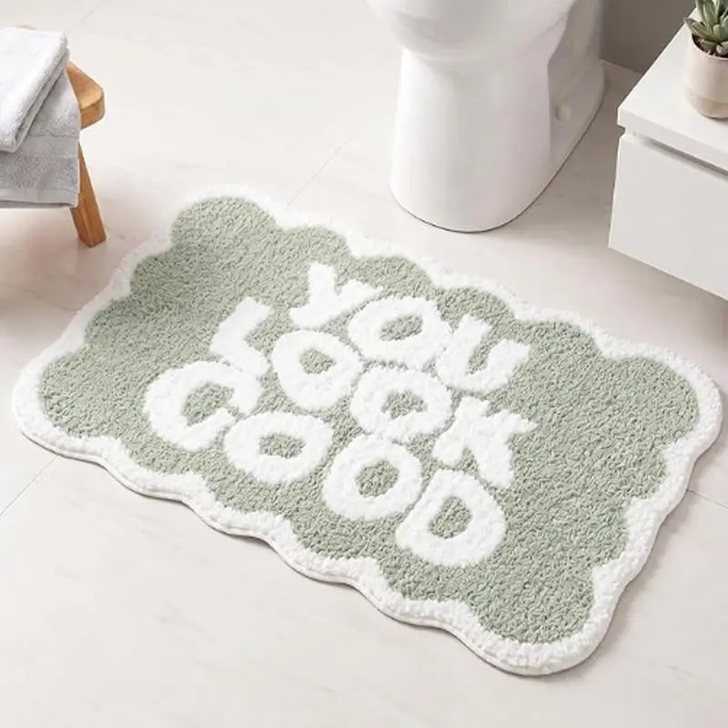 VIKAMA Blue Shell Bath Mat Coastal Print Absorbent Non Slip Bath Rug For Bathroom Floor Nautical Summer Decor