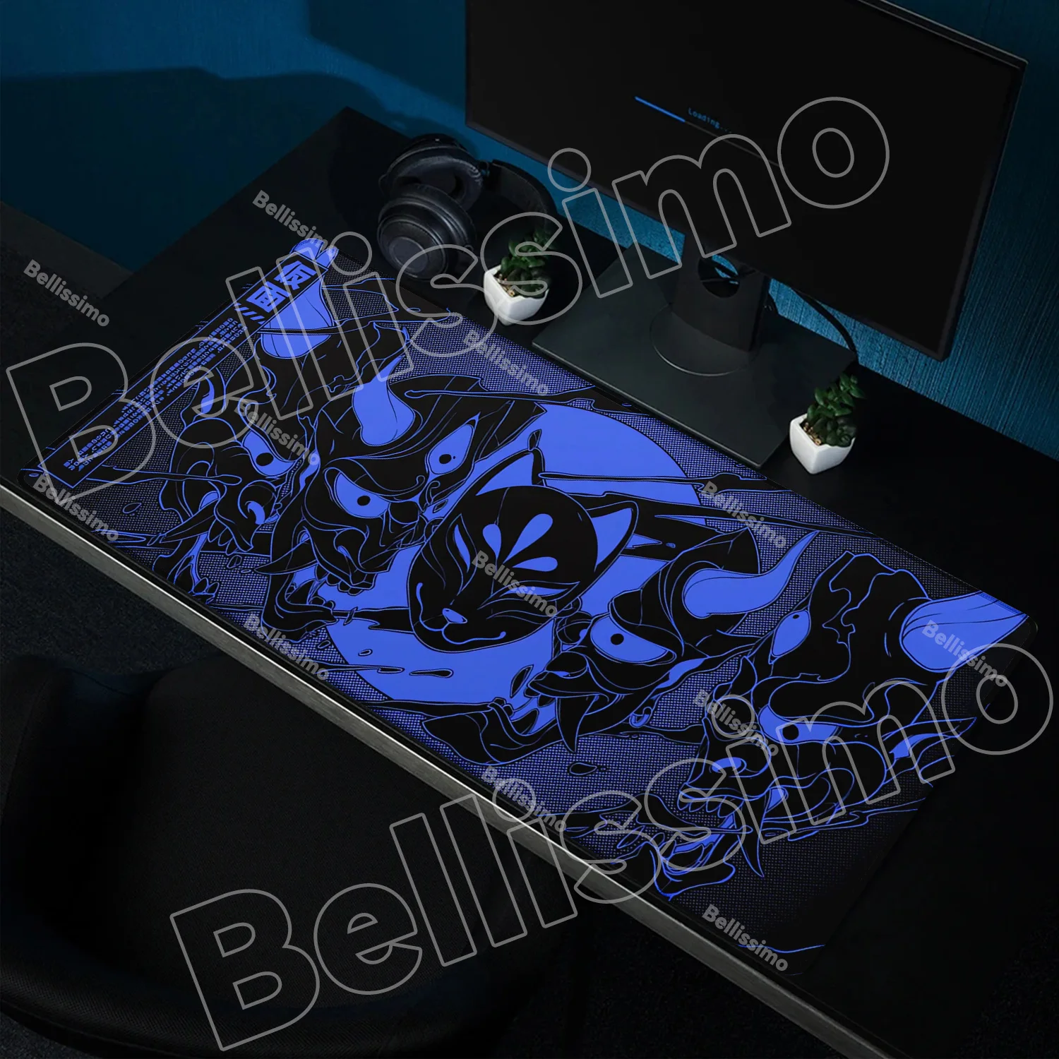 

Black Ghost Face Non-slip Mouse Pad Gamer Desk Mat HD Print Japanese Samurai Devil Mask PC Gaming Accessories Computer Table Pad