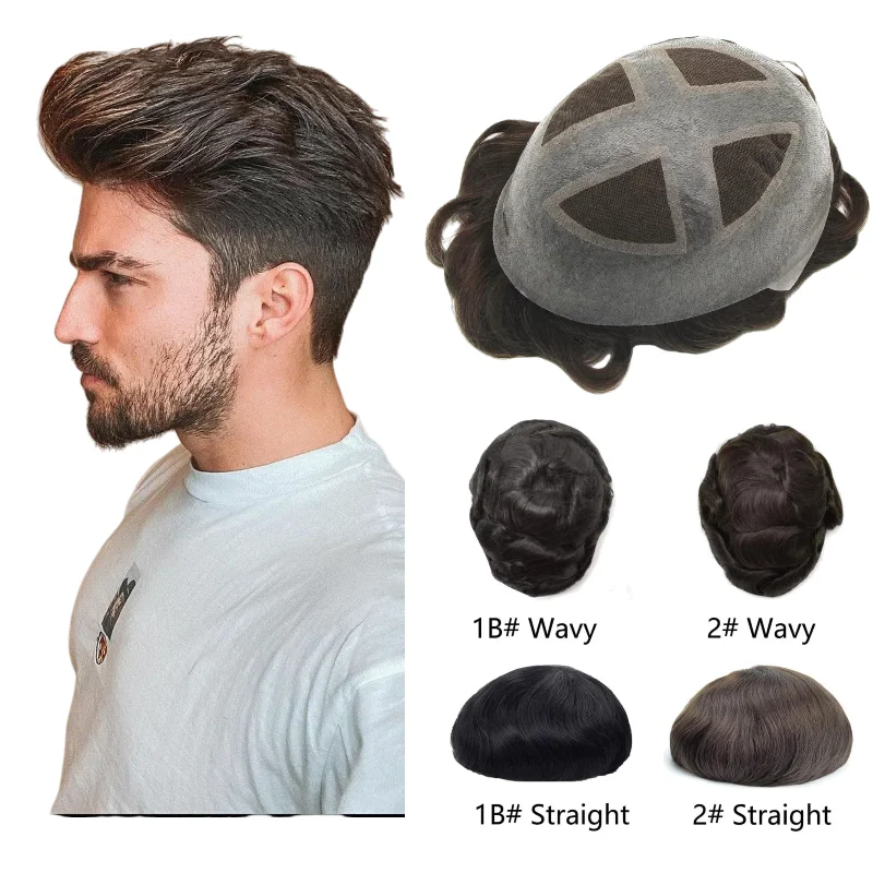

Cross Over PU Men Toupee | 100% Human Hair Lace+PU, Color #1B Pre-Customized Hairpiece Ready To Ship Wig