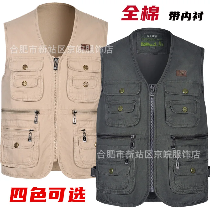 

2023 Men's Multi-Pocket Cotton Vest Leisure Workwear Outdoor Travel Mountain Climbing Vest