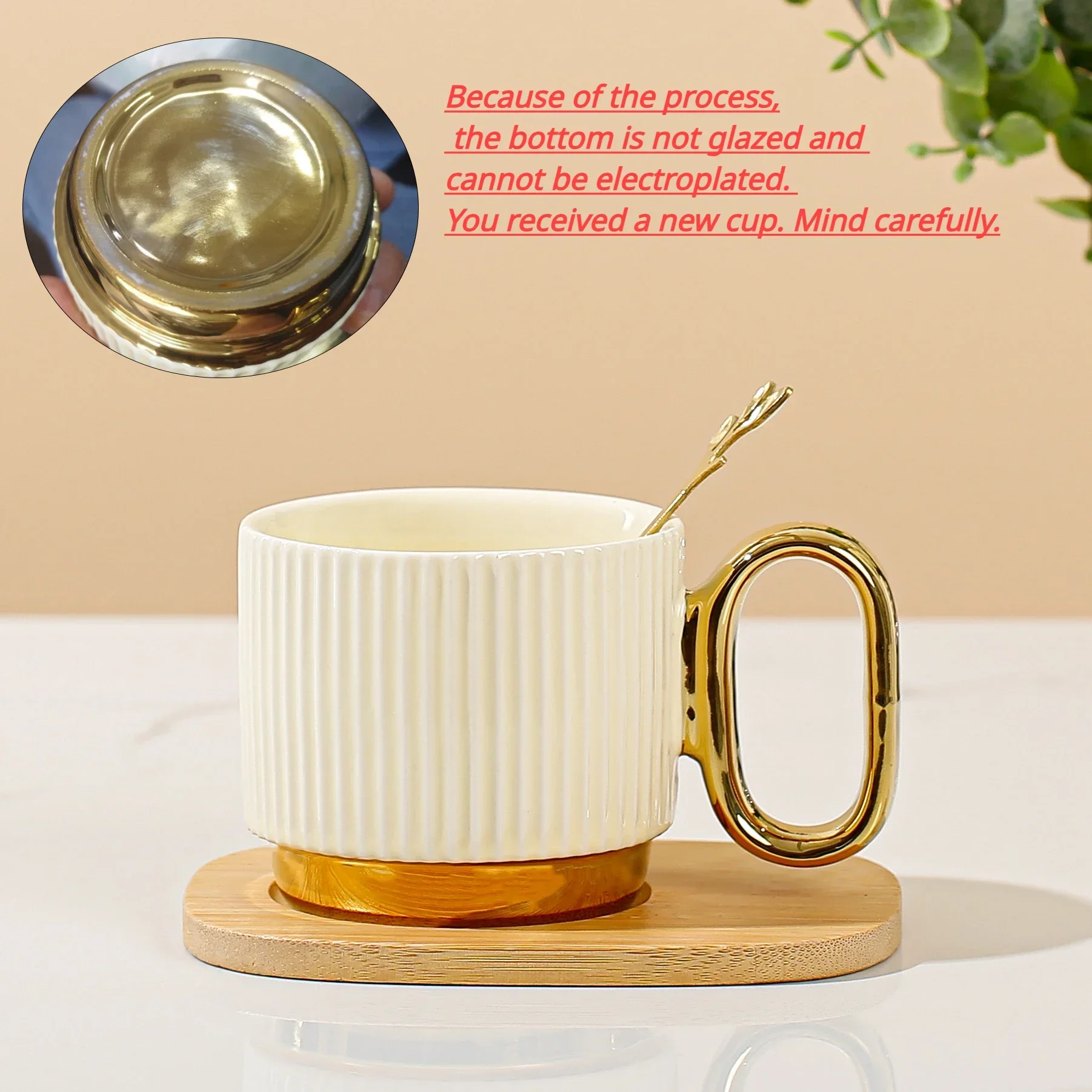 1set 220ml Simple Household Ceramic Cup with Spoon Plate Set Gold Handle Luxury Office High Temperature Resistance Mug Gifts