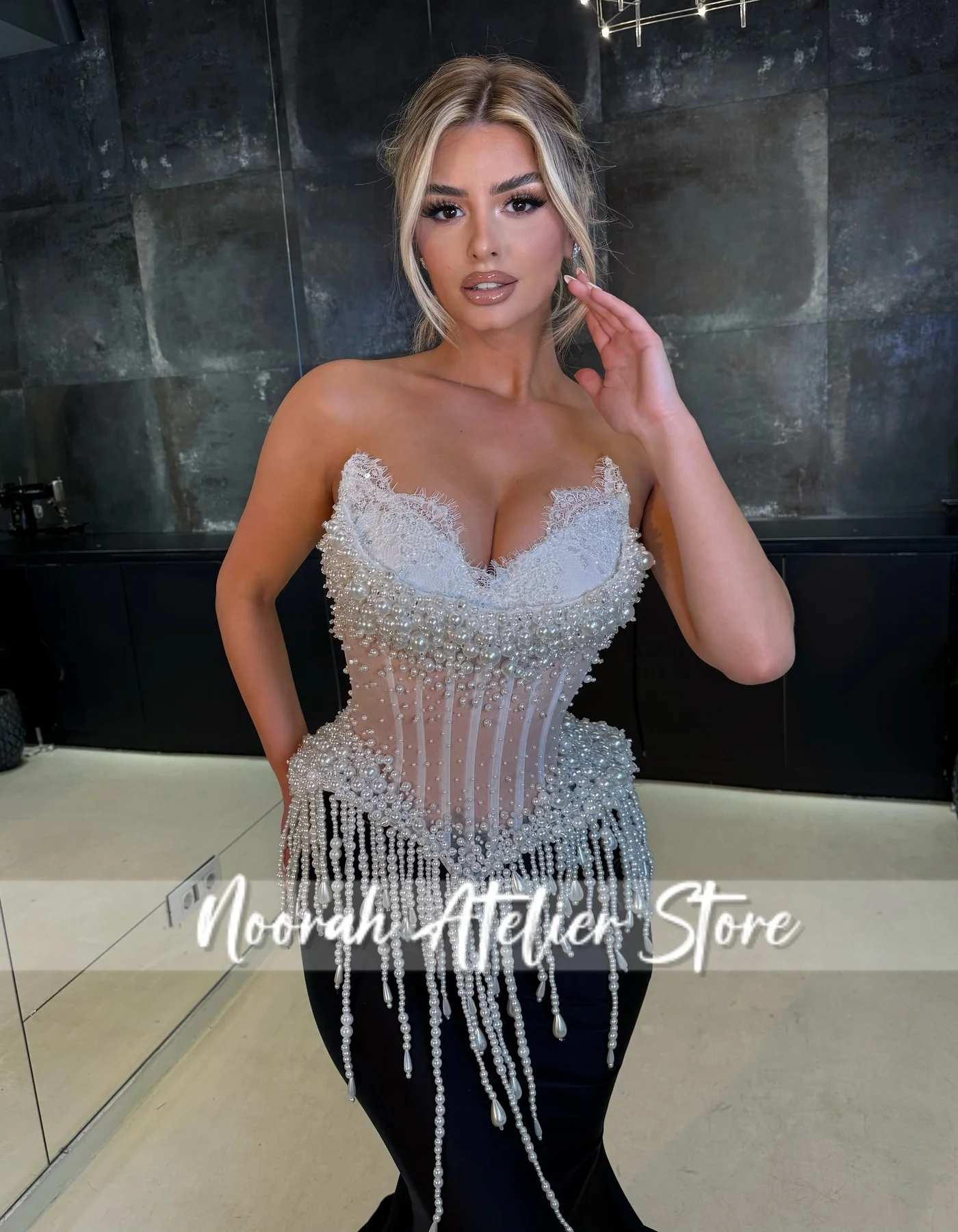 Роскошные женские вечерние платья без бретелек с блестящим белым жемчугом и кисточками высокого качества по индивидуальному заказу, черное платье русалки 2025 года, свадебное платье