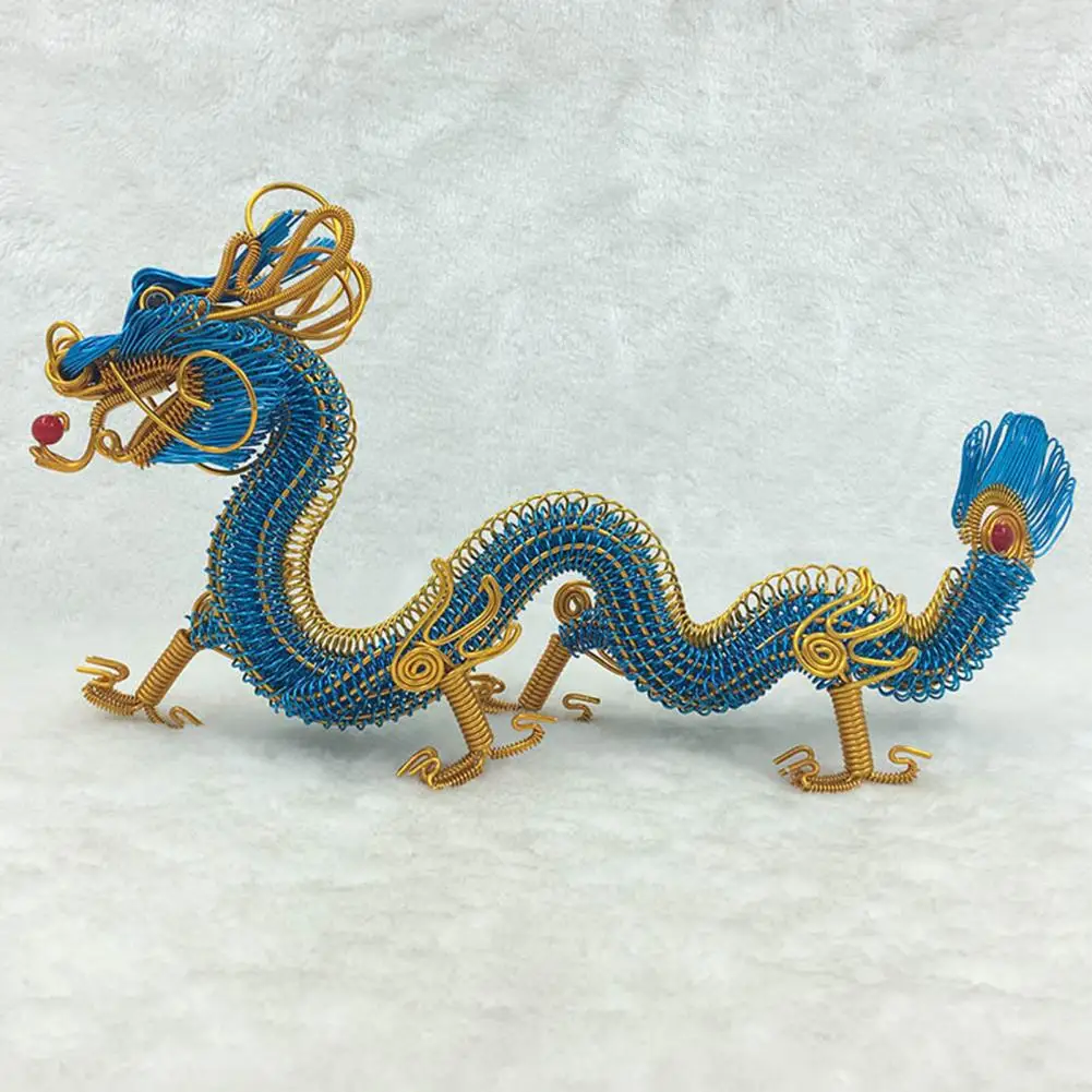 Dragon Ornament Handcrafted Colorful Aluminum Wire Chinese Dragon Figurine Miniature Zodiac Craft Ornament for Car Home Office