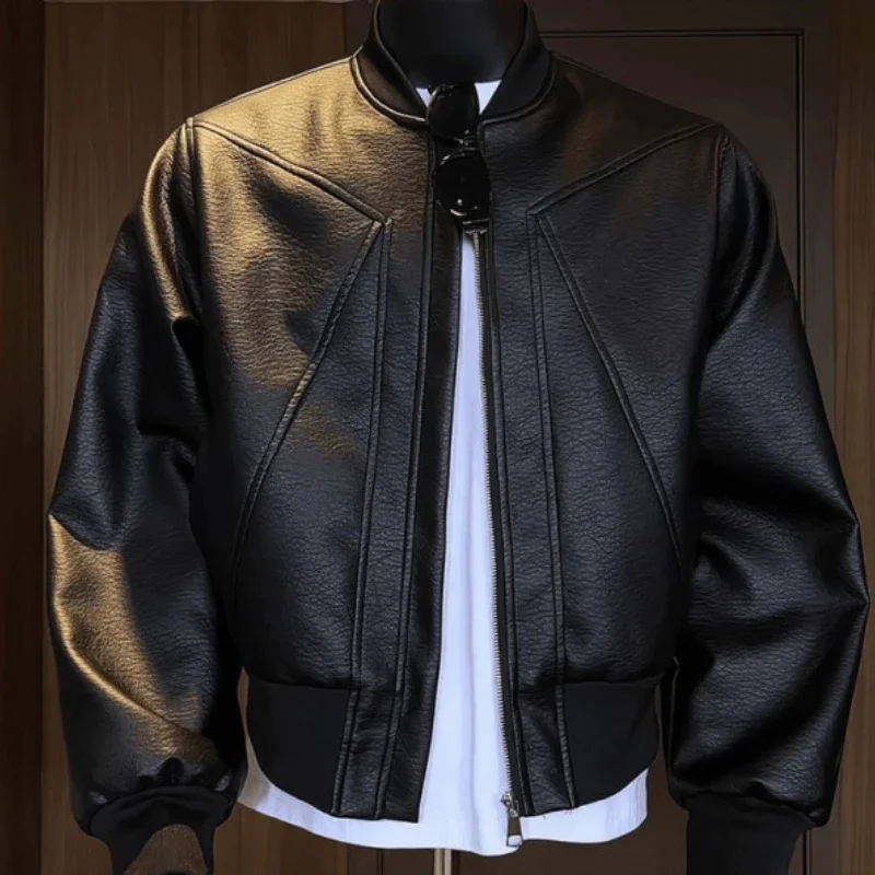 

Retro Crack Leather Versatile Casual Jacket Stand Collar Leather Men Fashion Commuter Leather Coat High Quality Versatile Jacket