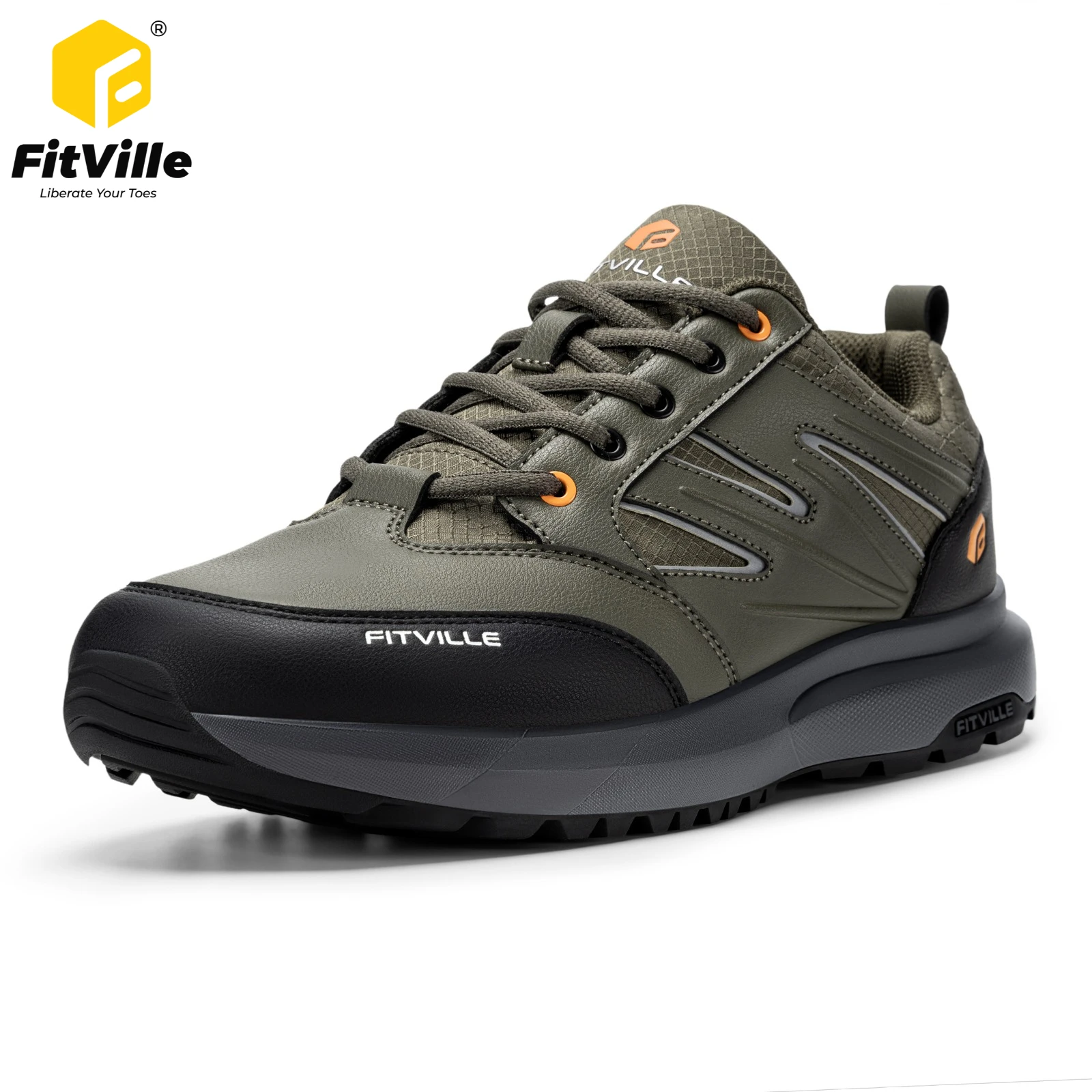 FitVille Outdoor Men's Hiking Shoes Extra Wide Toe Box Walking Shoes Trekking Trails Sneakers for Men with Slip Resistant