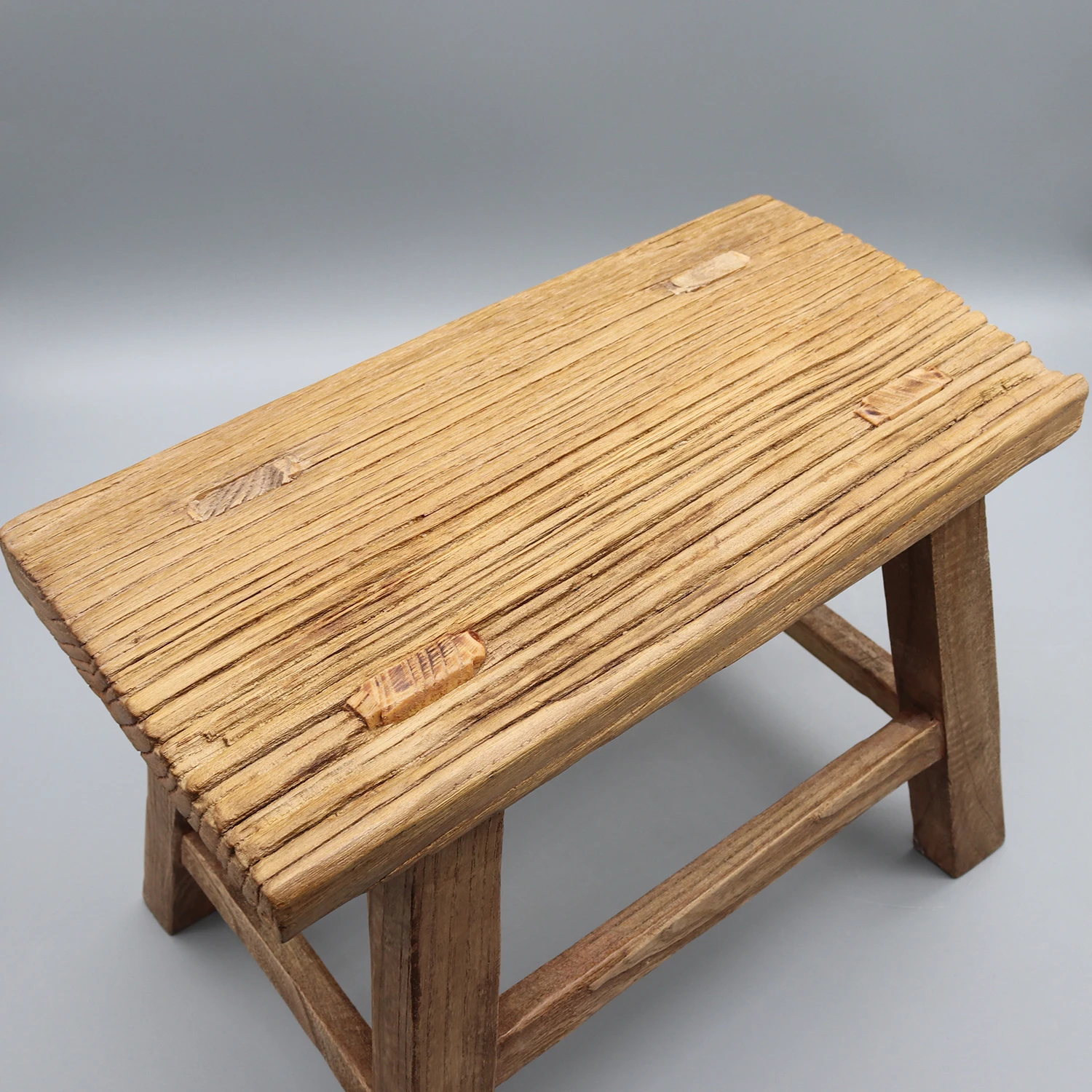 Mortise and tenon jointed wooden stool, reclaimed elm wood from old door, vintage stool, small chair, kids stool, ottoman