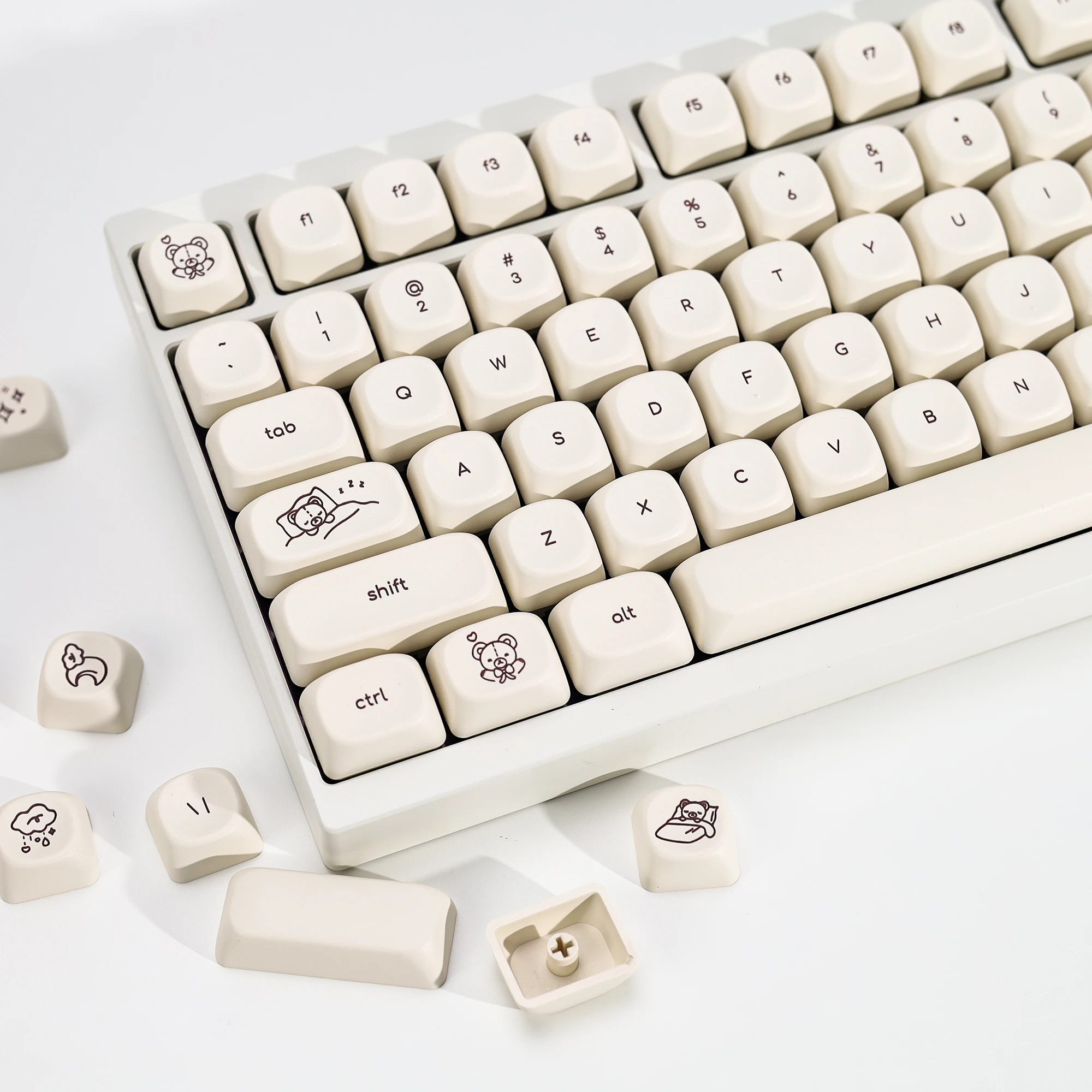 KBDiy 137 Keys Cute Bear Tales Keycaps Retro KOA MOA Profile ISO PBT Keycap For Gaming Mechanical Keyboard For MX Switches DIY