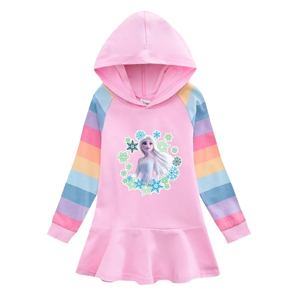 New Quality Cotton Disney Girls Dress Frozen Elsa Autumn Bluey Clothing for Children Pink Long Sleeve Kids Clothes Hooded 2-8Y