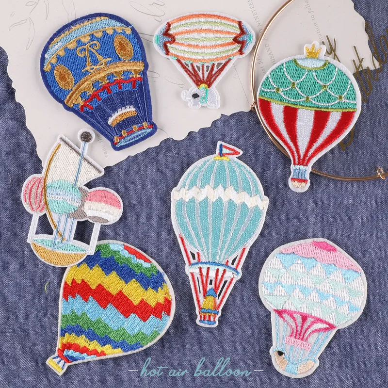 Cartoon Colorful Hot Air Balloon Embroidery Iron On Patches For Children\'s Clothing Accessories Cute Back Glue Patchs For DIY