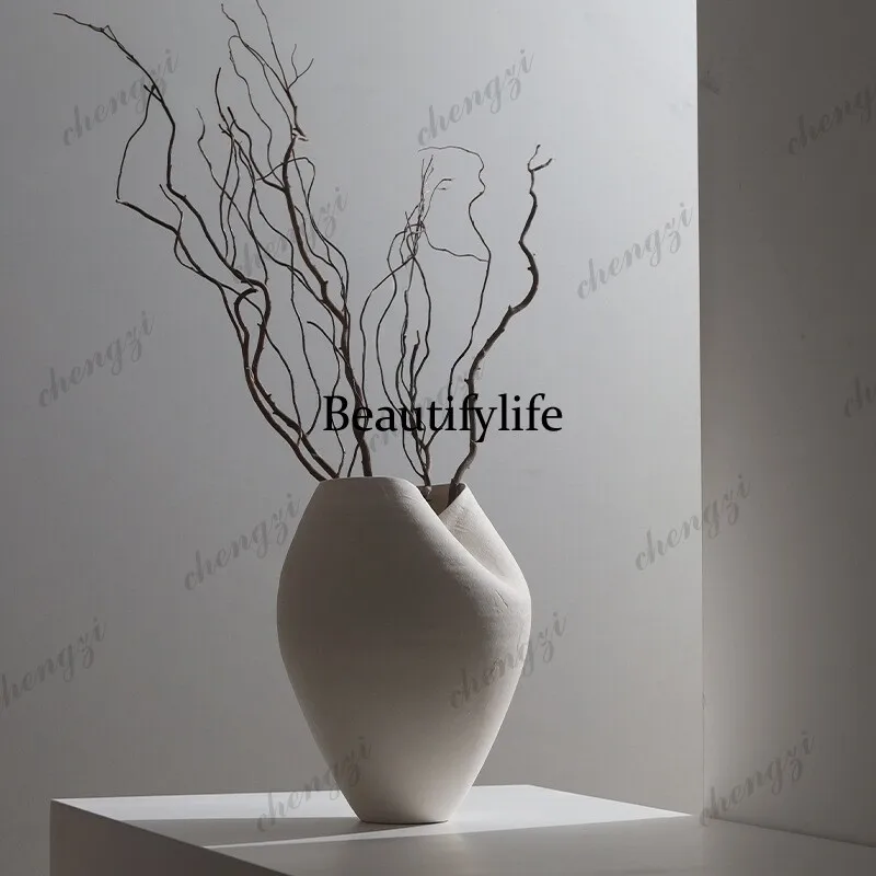 Jingdezhen ceramic vase living room flower arrangement wabi sand wind big belly white light luxury high sense