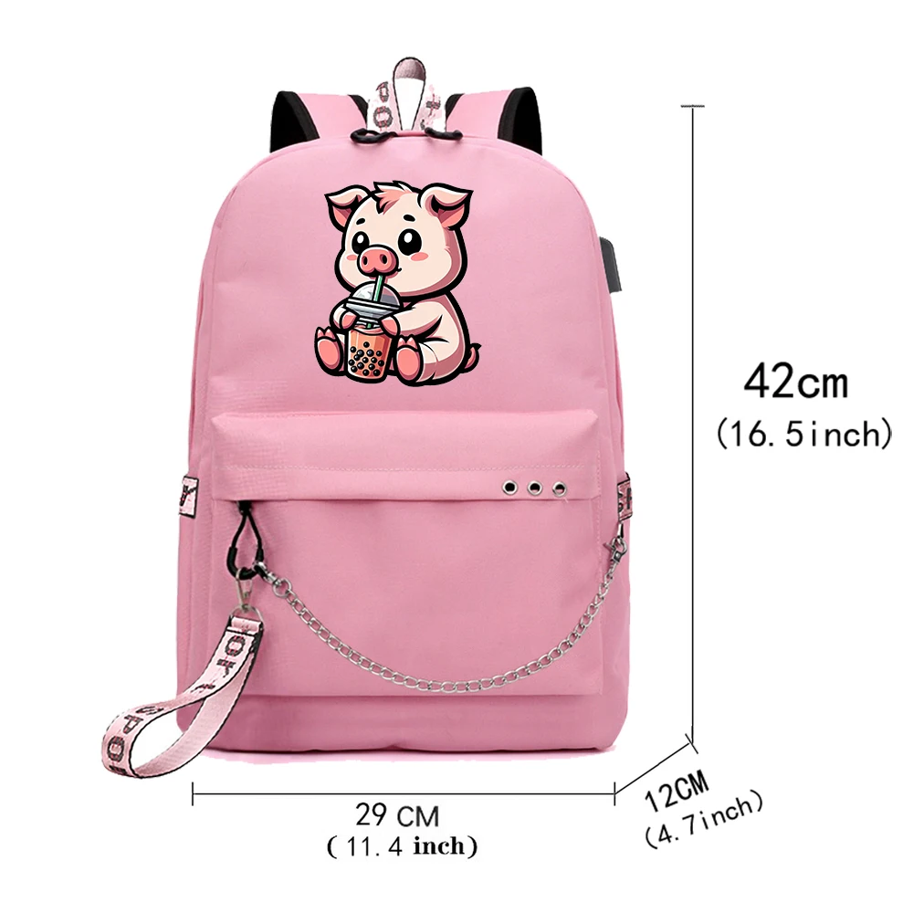 Pig Drinking Boba Tea Backpack Popular Fashion Travel Cute Backpacks Outdoor Sport School Bag for Fans Gift image 6