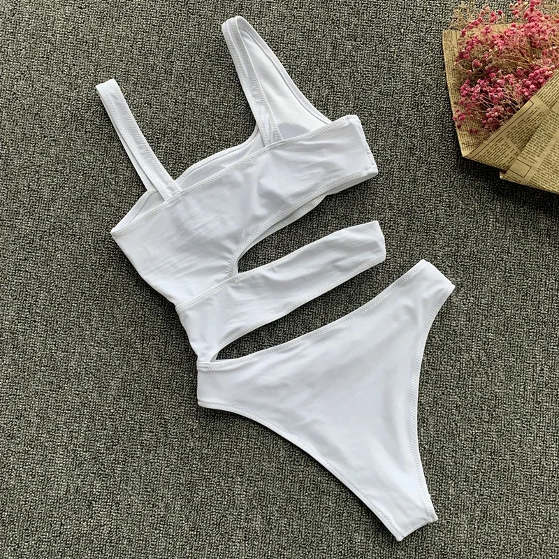 Sexy Bikini Set One Shoulder Bikini One-Piece Swimsuit   Off Shoulder White Patchwork Swimwear Bodysuit Bathing Suit Tankini