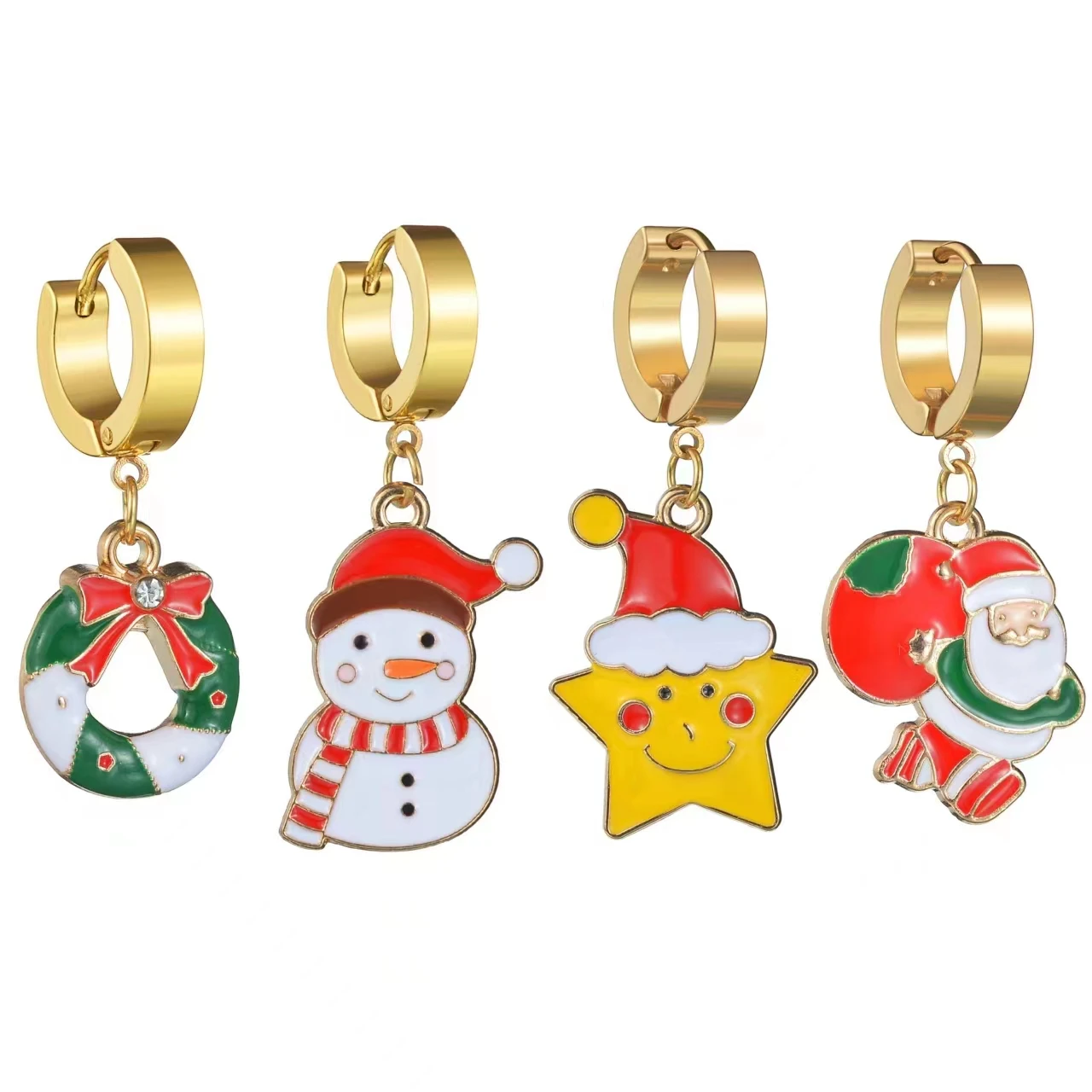 Hot Selling Merry Christmas Earrings Santa Claus Deer Tree Bell Candy Cane Snowman Snowflake Earrings New Year Jewelry Gifts