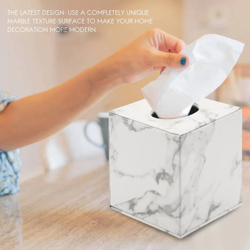 Marble Square Square Tissue Box PU Leather Roll Paper Holder Toilet Paper Box Napkin Paper Box Cover Locker Towel Box