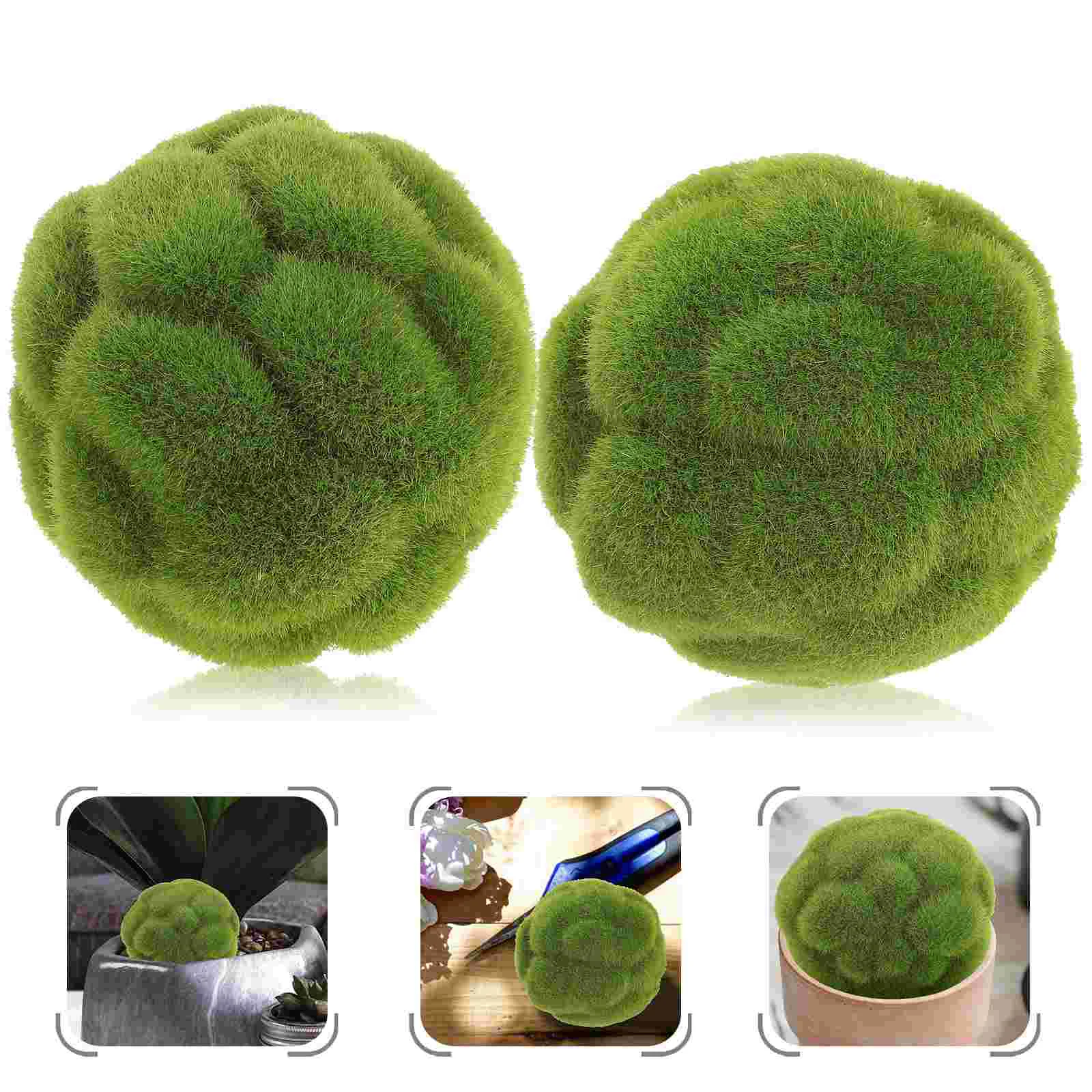 2 Pcs Artificial Plant Decoration Green Moss Decorative Indoor Faux Tufting Balls for Fish Tank Live Planters