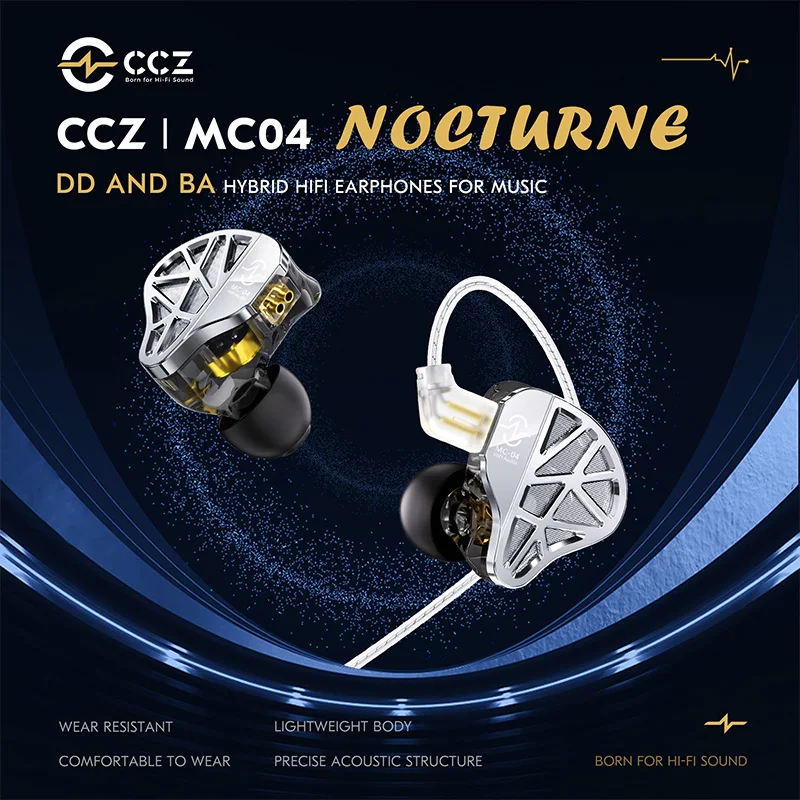 

Наушники-вкладыши HiFi CCZ MC04 DD&BA Гибридные проводные наушники Стерео бас Игровые гарнитуры Монитор Съемный кабель 0,78 мм 2-контактный