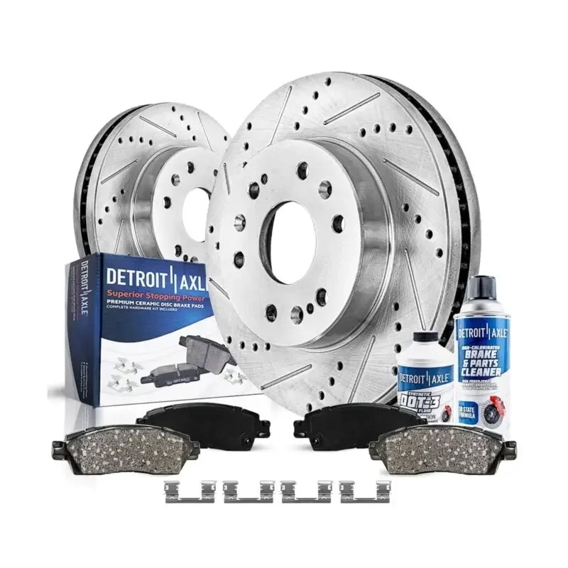 Detroit Axle - Front Brake Kit Drilled Slotted Disc Brake Rotors Ceramic Brakes Pads Replacement