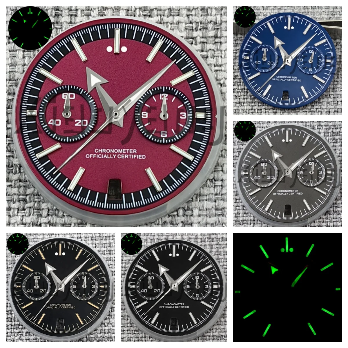 

Циферблат часов с хронографом, 31,5 мм и набор рук, вино/черный/серый/синий лунный циферблат, зеленый светящийся циферблат VK64, детали кварцевого механизма