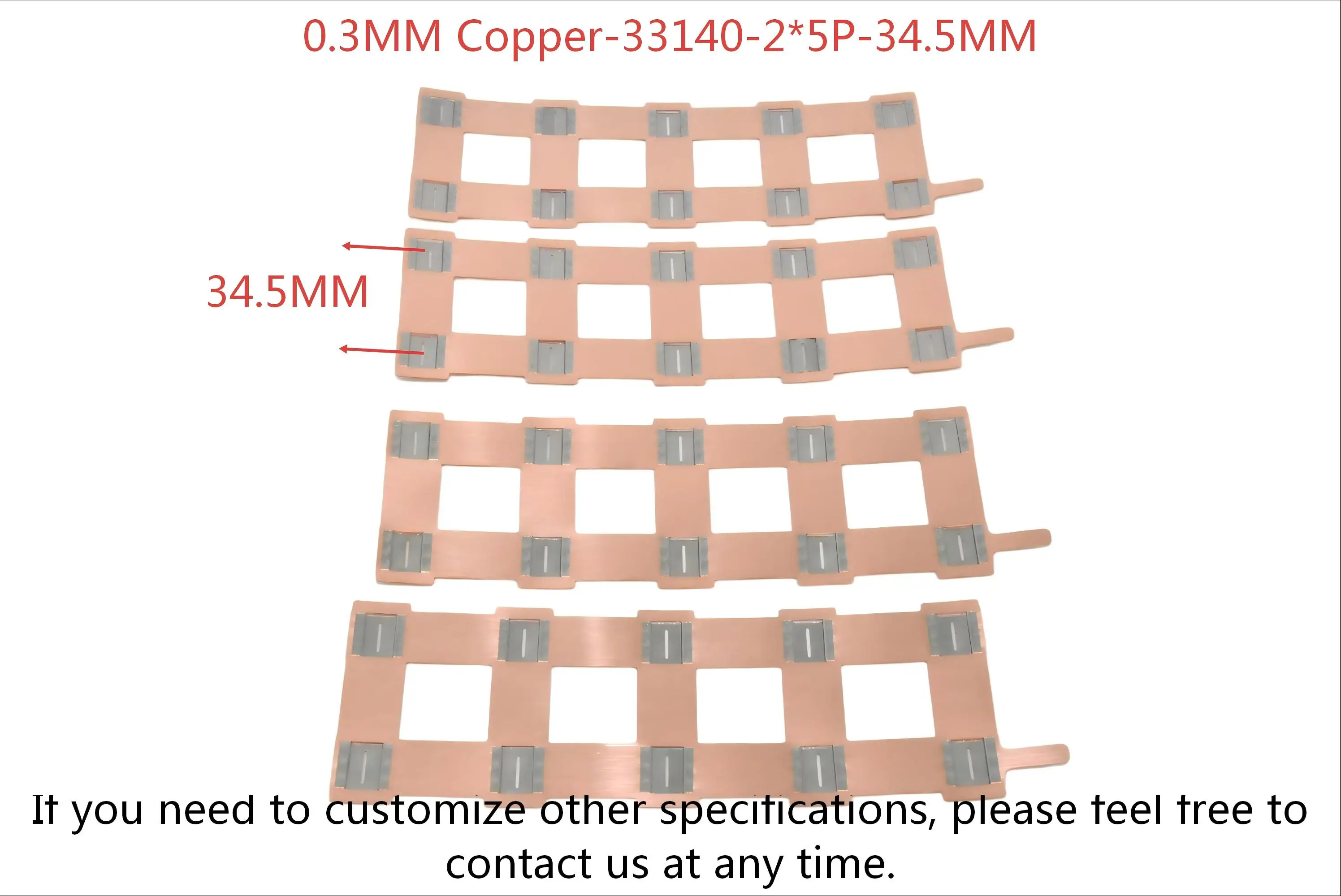 10PCS 2*5P 34.5mm Spacing Low Internal Resistance Ni-Cu Composite Busbar for 33140 Battery Pack - Connection Tab, Custom Shapes