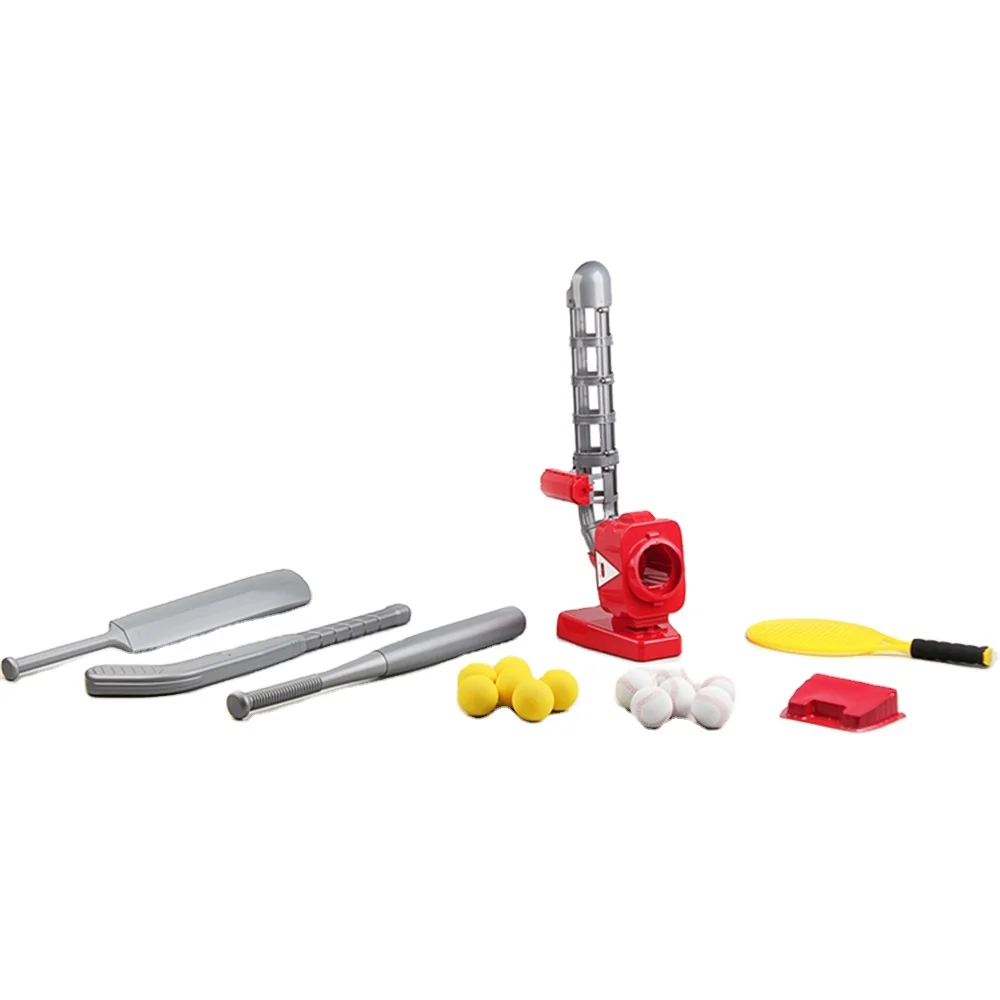 เครื่องยิงลูกบอล 4in1 สำหรับเบสบอล เทนนิส คริกเก็ต ฮอกกี้ ของเล่นกีฬากลางแจ้ง ยิงอัตโนมัติ ทำจากพลาสติก สำหรับเด็ก