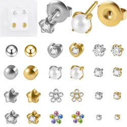 PAIR Surgical Steel Mixed Style Zircon Ear Piercing Studs Prong Cz Builted Earrings studs Heart Daisy Earring Piercing Jewelry