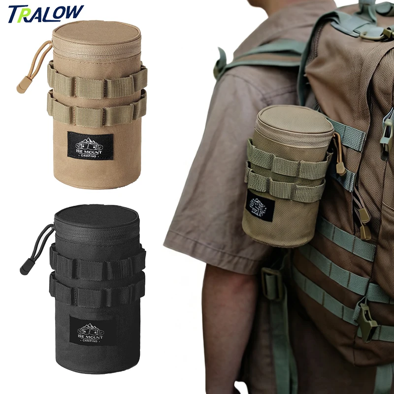 TRALOW MOLLE Tactical Water Bottle Pouch, Durable Water Cup Storage Bag with Drawstring for Backpack Hiking Camping Outdoor Gear