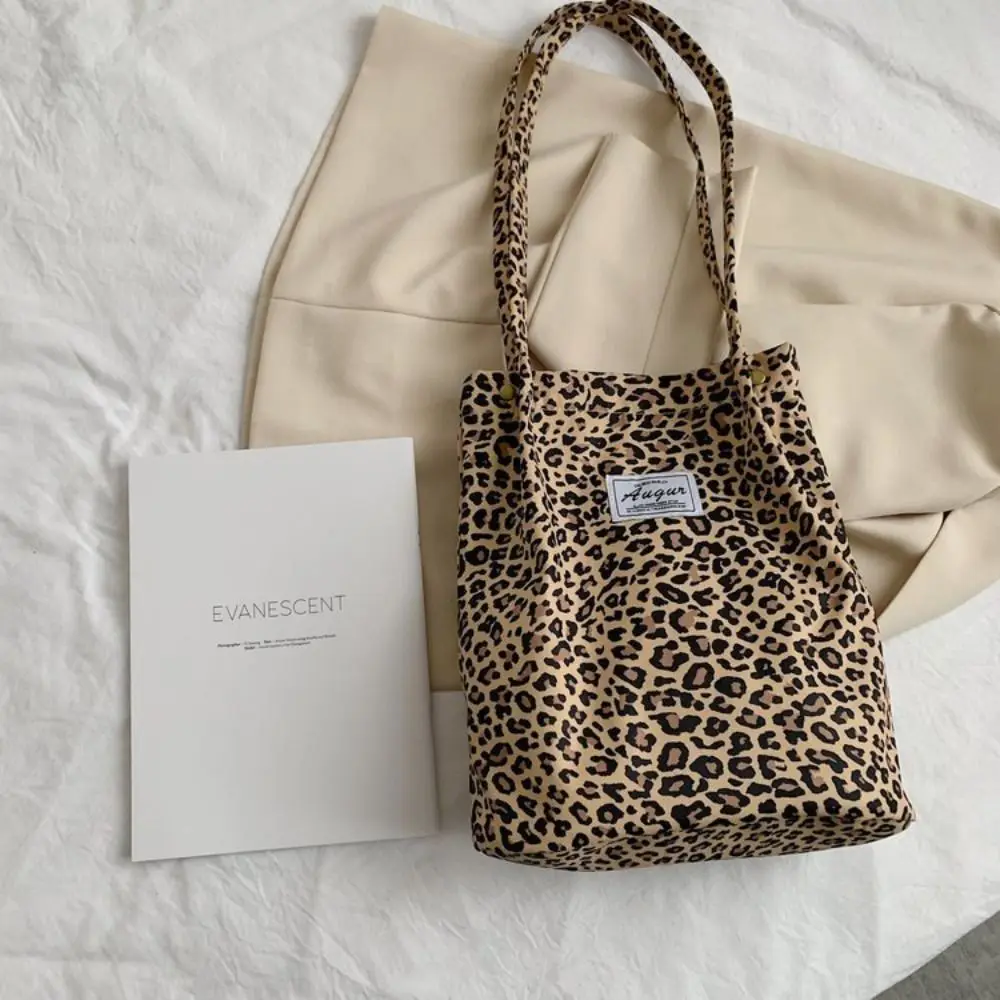 Korean Chic Big Casual Tote Bag Leopard Shoulder Bag Ladies Canvas Bag New Shopping Bag Student Print Handbag Bolsa Mujer