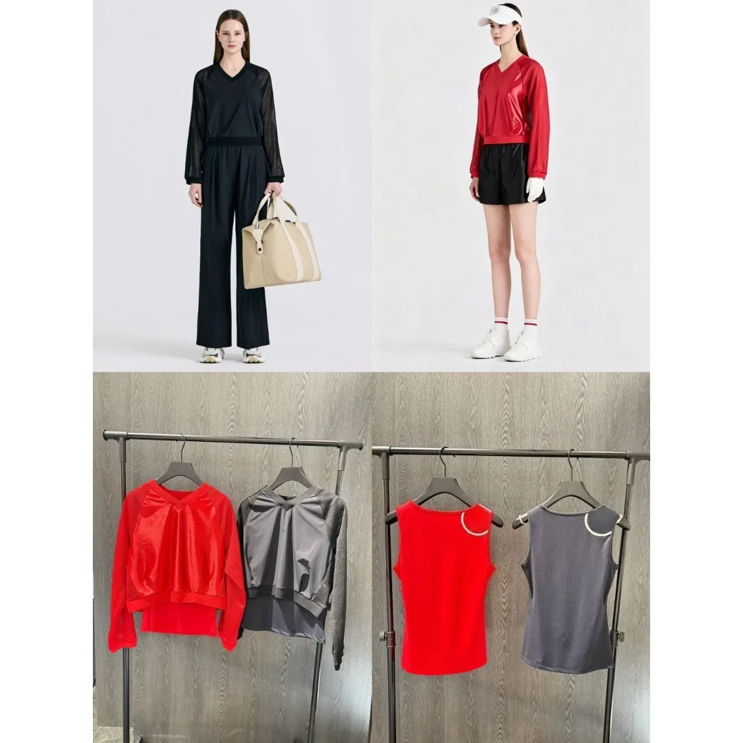 Women's 2-Piece Golf Set 2026 New Korean Style Mesh Long Sleeve Top & Tank Top Slimming Youthful Versatile Breathable Soft