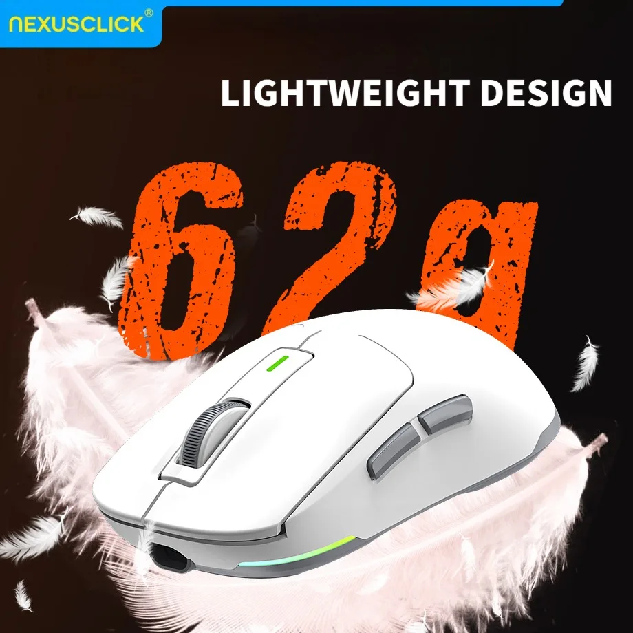 NexusClick GW24 Tri-Mode Wireless Gaming Mouse,62g Lightweight PAW3104 8000DPI RGB Backlight Magnetic Charging Gaming Mice for P