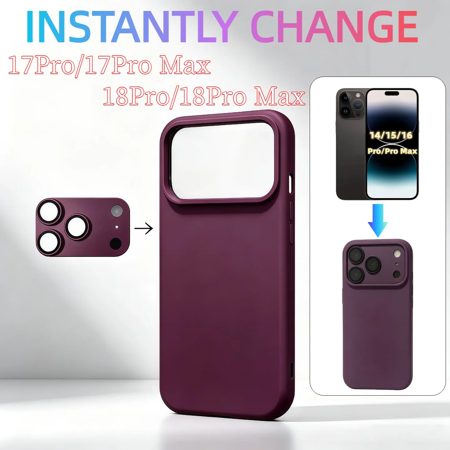 Coque pour iPhone 14 15 16 Pro Max, transformation instantanée en iPhone 17 18 Pro/Pro Max avec protection d'appareil photo