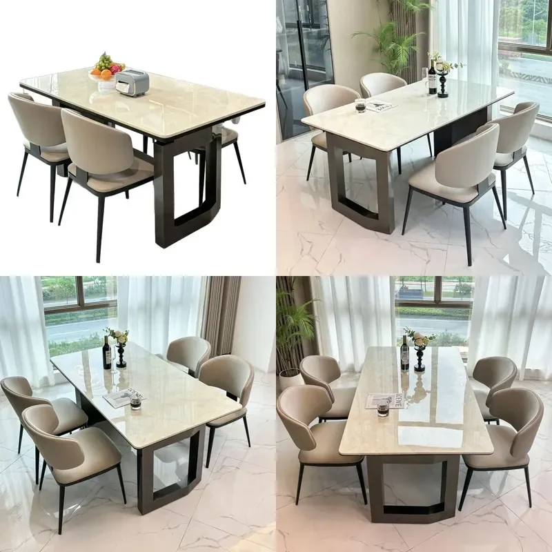 Modern Rectangular Marble Dining Table Set Simple Luxury Home Furniture High End Kitchen Room Combo
