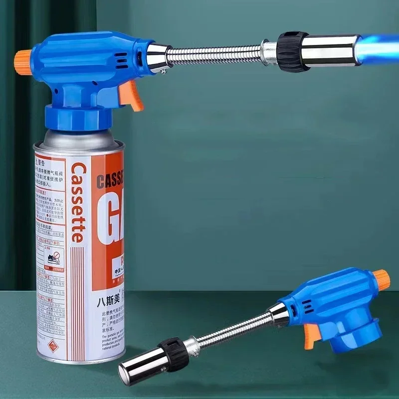 Portable Welding Gas Torch with Connecting Hose, Butane Flame Gun Spray Head, Flamethrower Lighter for Welding Work, Camping