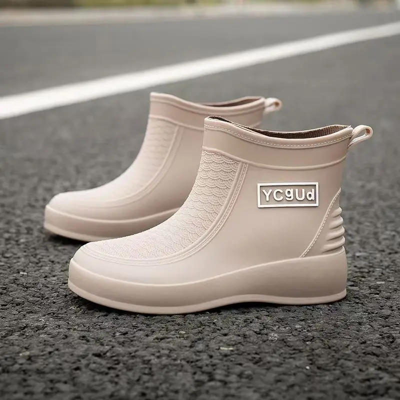 Women Flat Sole Ankle Rain Boot Autumn Winter New Soft Sole High Top Slip On Waterproof Removable Cotton Liner Kitchen Work Shoe