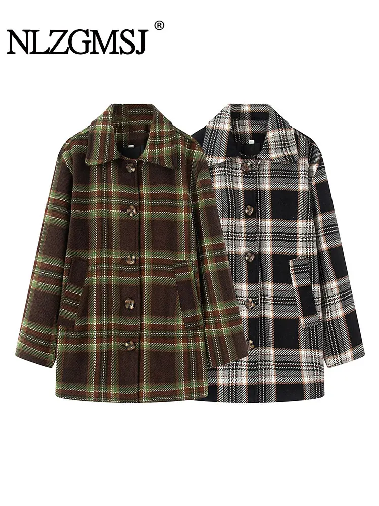 

NLZGMSJ женские уличные шикарные куртки клетчатые однобортные куртки с длинными рукавами новая мода 2025 осеннее праздничное повседневное пальто
