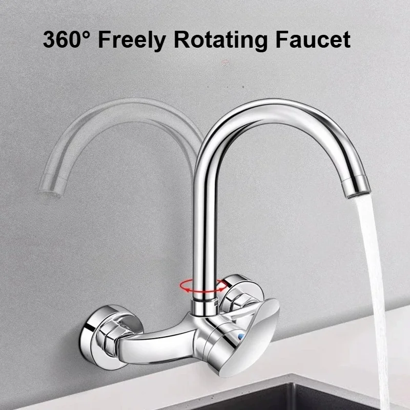 

Into The Wall Kitchen Faucet Hot and Cold Wash Basin Sink Laundry Basin Balcony Wash Basin All Copper Mixed Water Valve Faucet