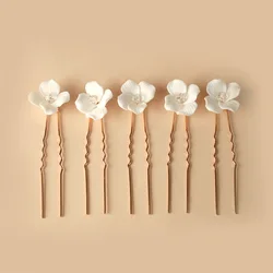 Simple U Shaped Hair Sticks Bride Wedding Headdress White Porcelain Flower Hairpins Hair Clips Bridal Jewelry Fairy Headpieces