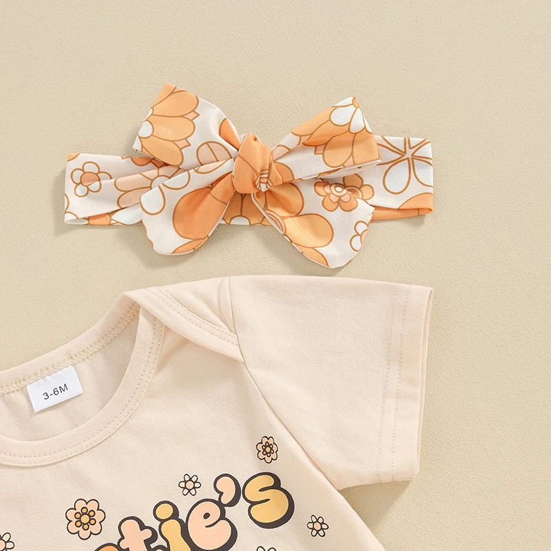 

Newborn Baby Girl Summer Clothes Aunties Bestie Short Sleeve Romper Floral Flared Pants Headband Set 3 6 12 18 Months