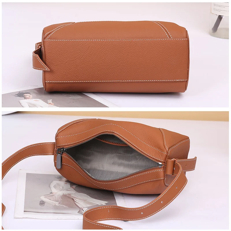 2024 New Women Bag Lady Popular Commuter Boston Crossbody Messenger Female Soft Genuine Leather Geometric Pillow Shoulder Bag