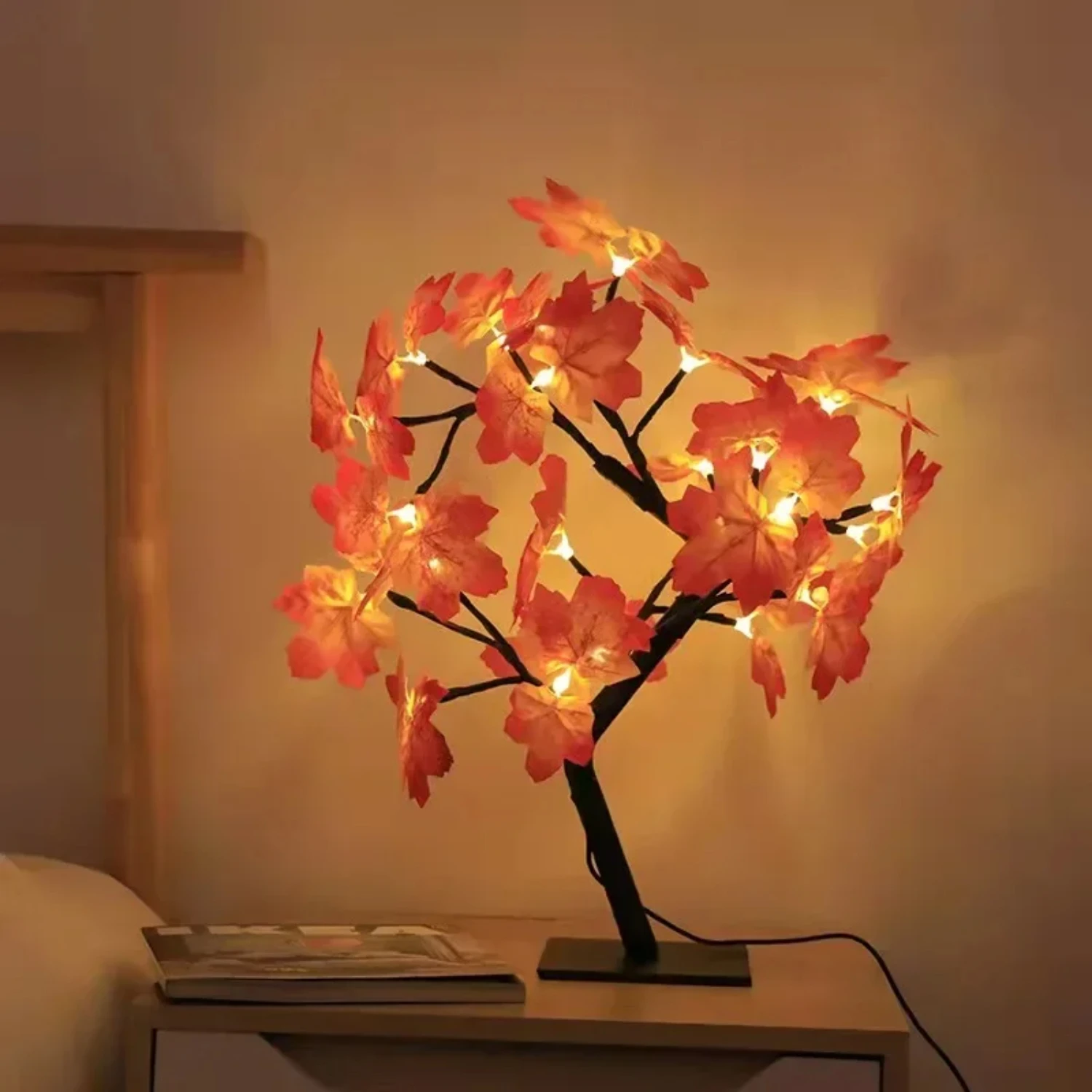 New 24 LED Fairy Flower Tree Table Lamps Maple Leaf Lamp Rose Night Light USB Operated Gifts  Wedding Party Hallowmas Decoration