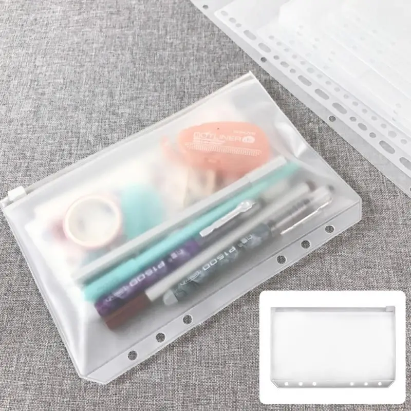 Convenient Clear PVC A5 A6 A7 Binder Pockets Clear Zipper Folders For 6-Ring Notebook Binder Files Reports Binder