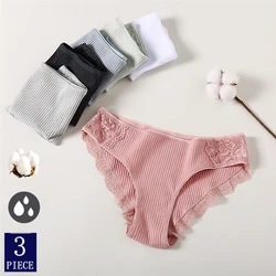 3Pcs/Set Women Cotton Sexy Panties Underwear Briefs Femme Thongs Low Waist Solid Tanga Lady Lace Seamless Girls Panties Briefs