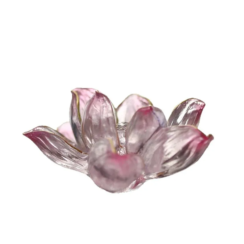 Ancient glass powder white lotus gradual change tabletop ornaments jewelry incense tea room base