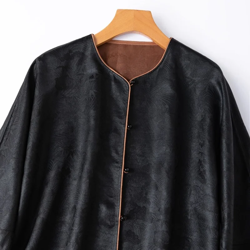 Birdtree,50MM 100% Real Silk Reversible Coats,Women's Jacquard Casual Tops,Chinese-style,2025 New Fall Jacket T5D511JF