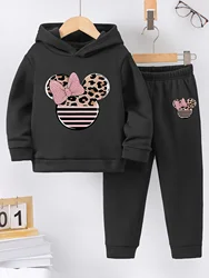 2sets Fashion casual girls Fall/Winter exquisite Mickey Mouse print warm fleece hoodie and tracksuit pants