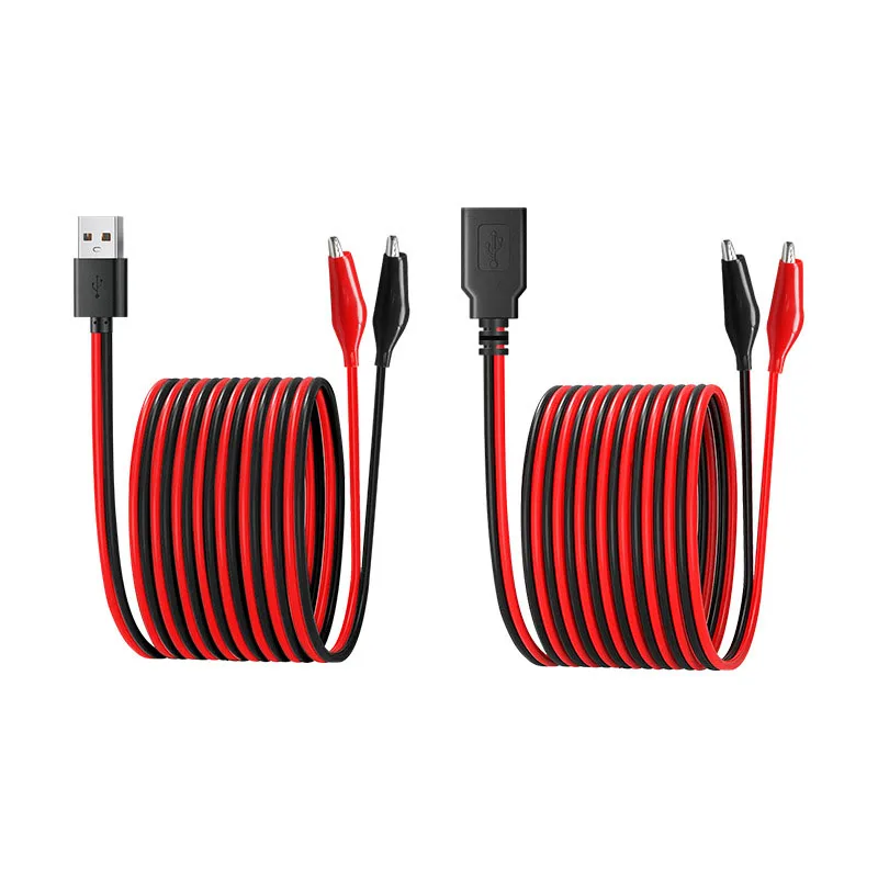 

USB to Alligator Clip Test Lead Cable - Dual Clamp Power Connector with Red/Black Wires for Testing (USB to 2 Alligator Clips)