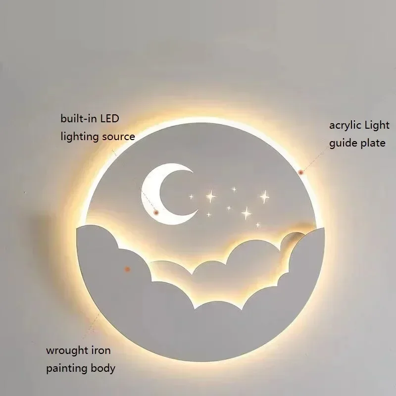 Lámpara LED de pared para dormitorio, luz colgante con forma de nube, estrellas, Luna, mesita de noche, habitación de niños, Fondo de TV creativo, escalera y pasillo