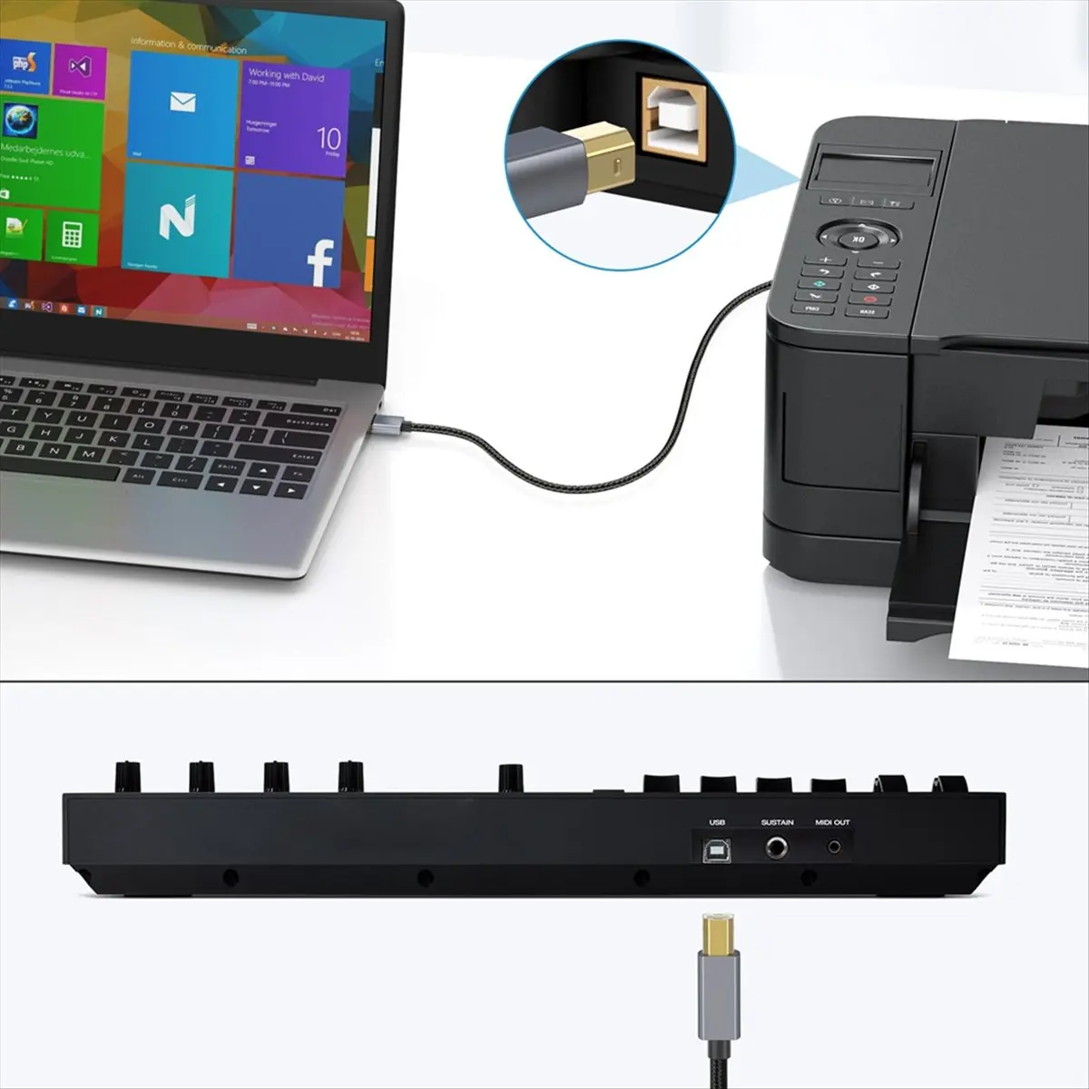 1.8M USB Printer Cable,USB 2.0 Type A Male to B Male Scanner Cord CAA