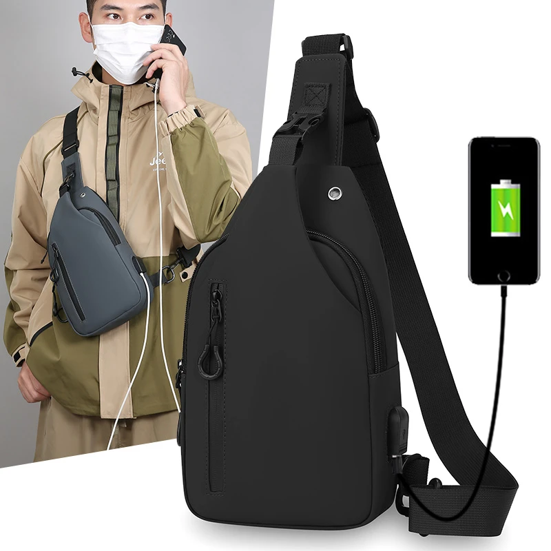 

1 Men's Large Capacity Usb Charging Multifunctional Chest Bag Fashion Simple Commuter Lightweight Shoulder Crossbody Bag