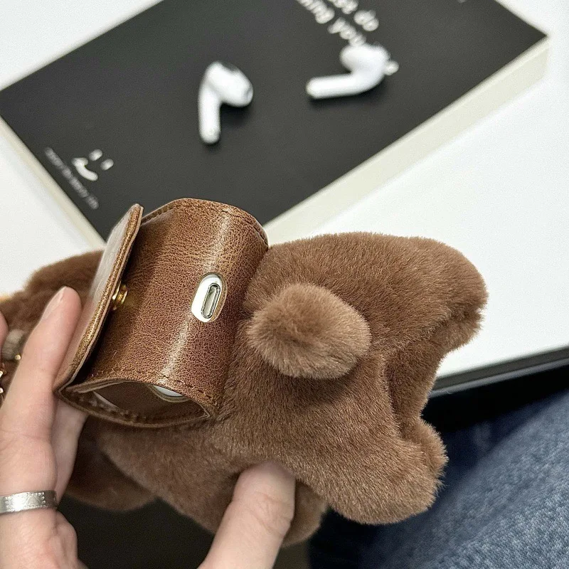 Прекрасный пушистый рюкзак с подвеской в виде таксы, чехол для наушников AirPods 4 3 2 1 Pro Air Pods Pro 2, брелок для ключей, плюшевый чехол для наушников с собакой