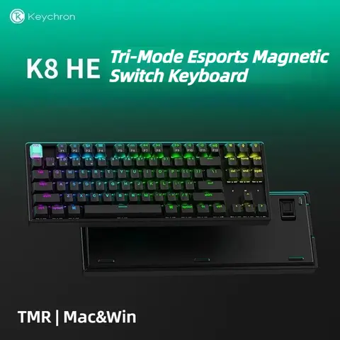 Keychron K8HE clavier mécanique de jeu-interrupteur magnétique tri-mode sans fil 87 touches rvb et échange à chaud pour Valorant/R6 Siege Esports